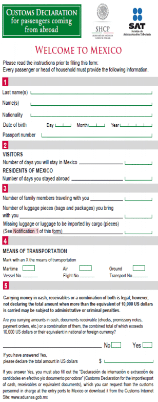 mexico tourist entry form