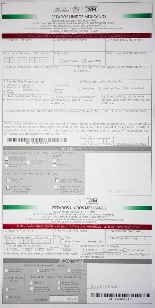 cancun travel immigration form